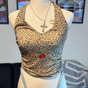Urban Outfitters Cherry Embroidered Leopard Camisole